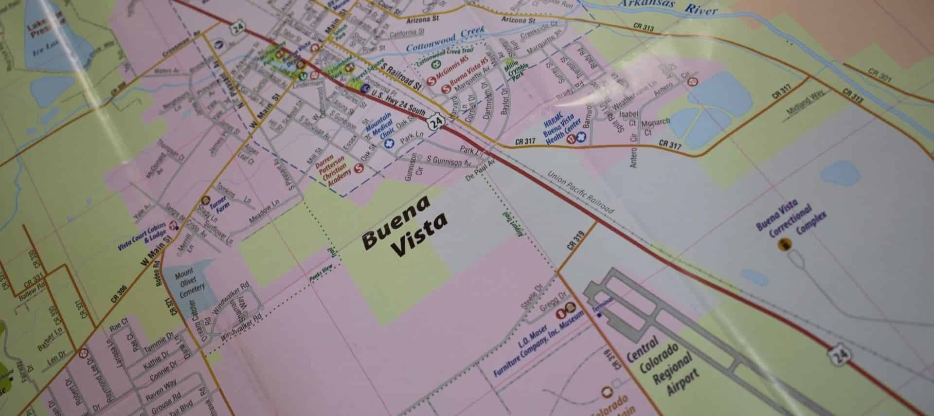 Close up view of a map of Buena Vista