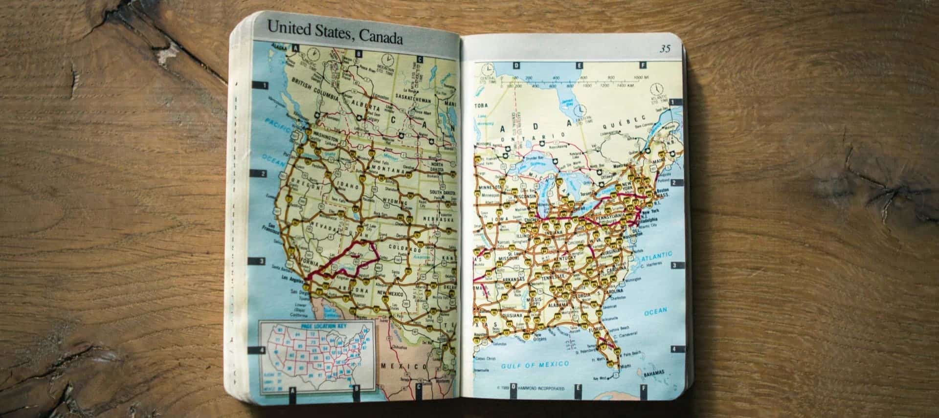 Small book with a map of the United States and part of Canada